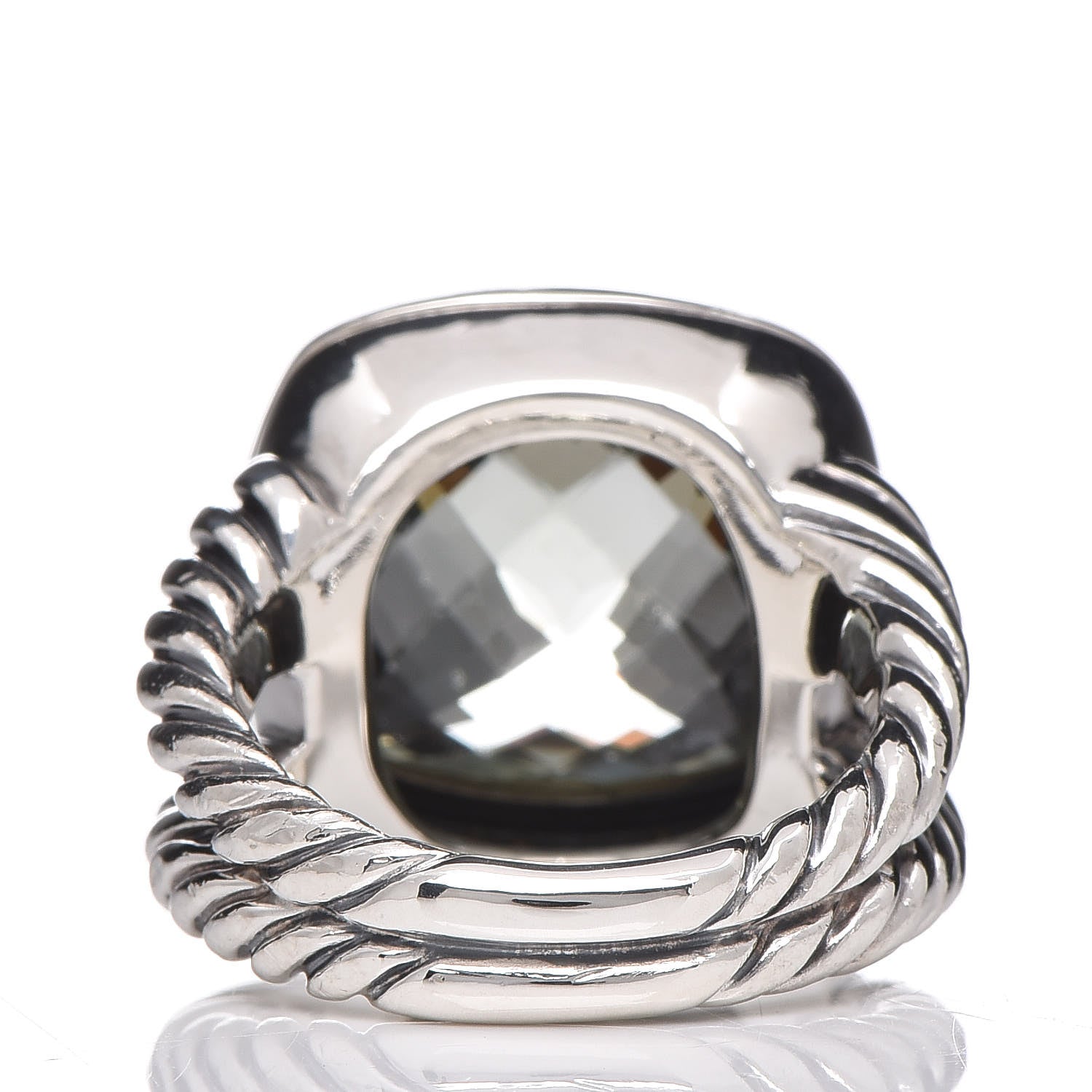 David Yurman Sterling Silver Diamond Prasiolite 14mm Albion Ring 54 7 2 of 5