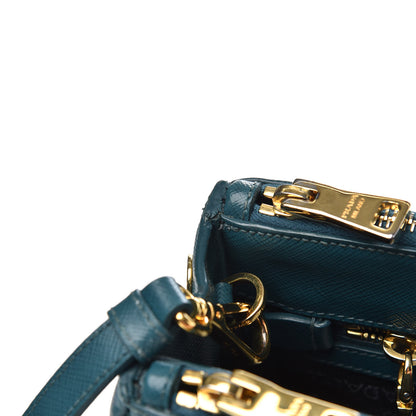 Prada Saffiano Lux Mini Galleria Double Zip Tote Ottanio 10 of 10