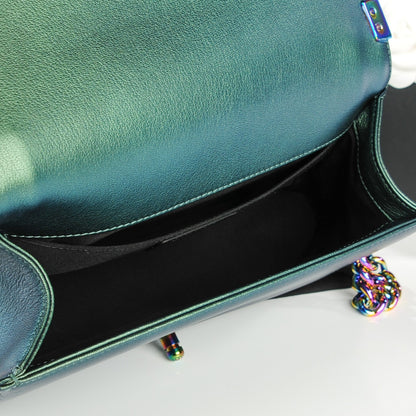 Chanel Iridescent Goatskin Quilted Medium Boy Flap Green 5 of 7