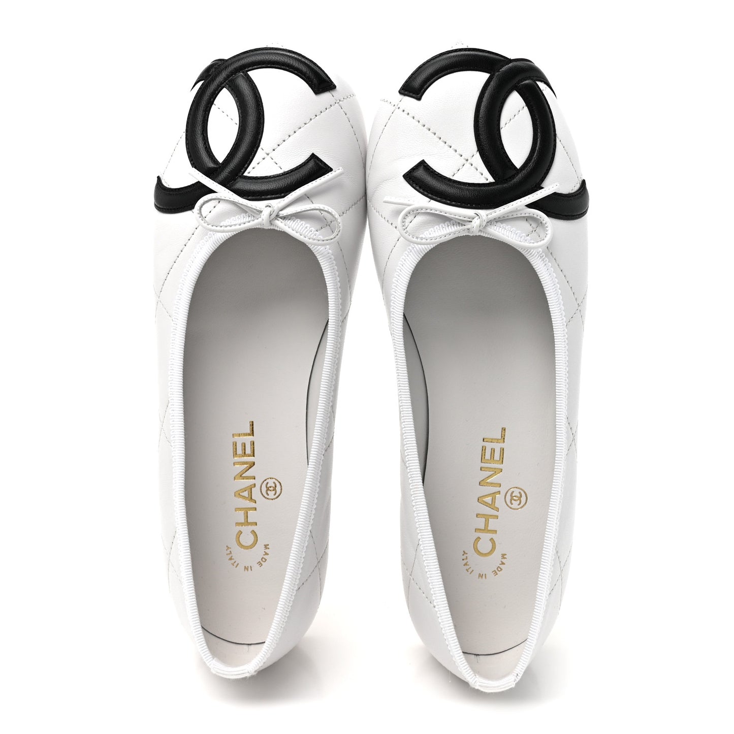 Lambskin Quilted CC Cambon Ballet Flats 39.5 White Black