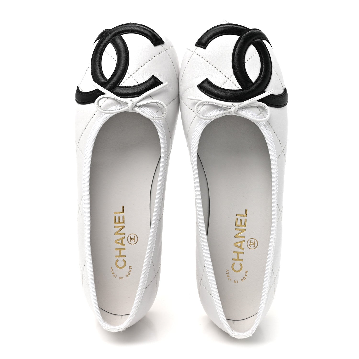 Chanel Lambskin Quilted CC Cambon Ballet Flats 39.5 White Black 2 of 10