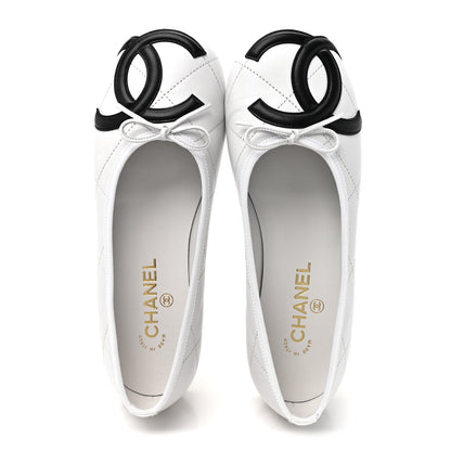 Chanel Lambskin Quilted CC Cambon Ballet Flats 39.5 White Black 2 of 10