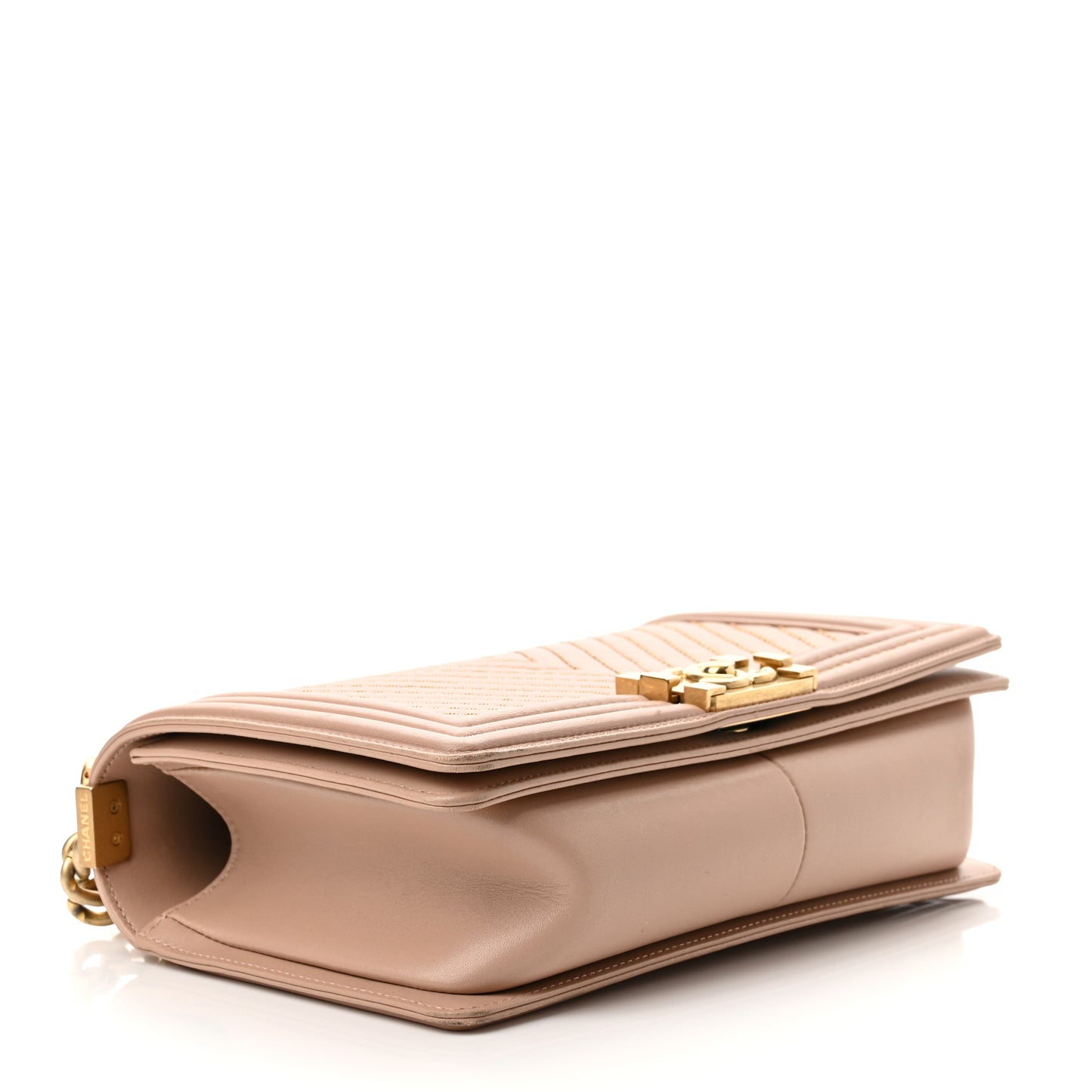 Lambskin Chevron Chain Stitched Medium Boy Flap Beige