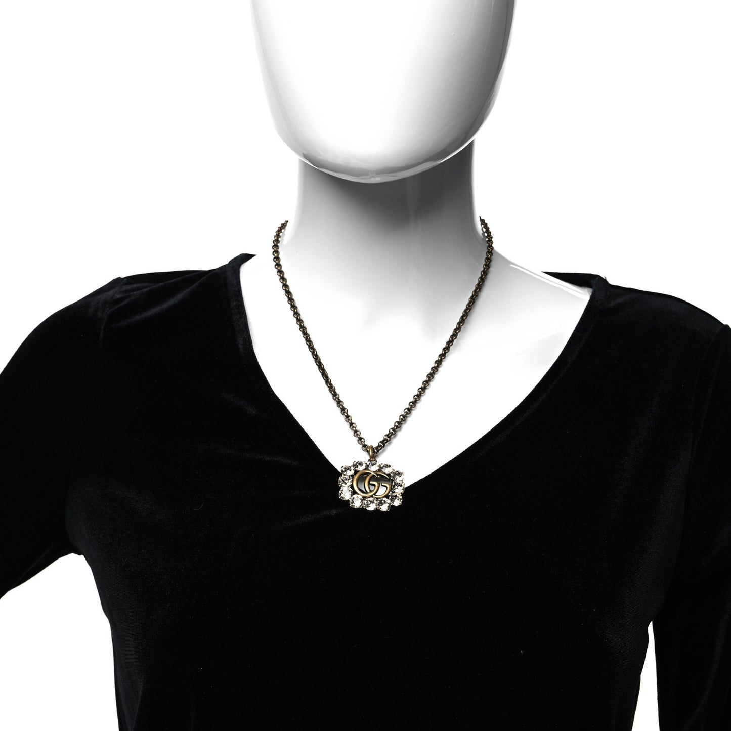 Crystal Embellished Double G Necklace Aged Gold