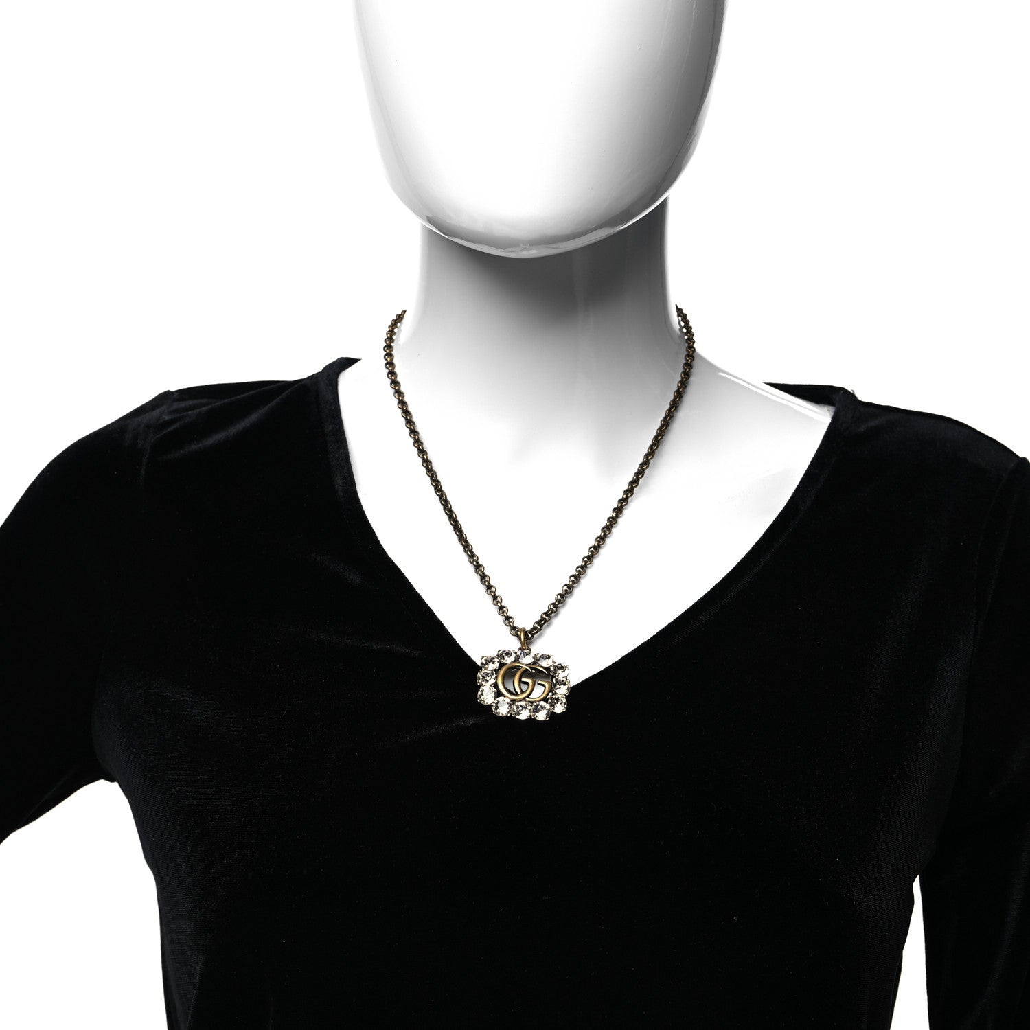 Gucci Crystal Embellished Double G Necklace Aged Gold 2 of 5