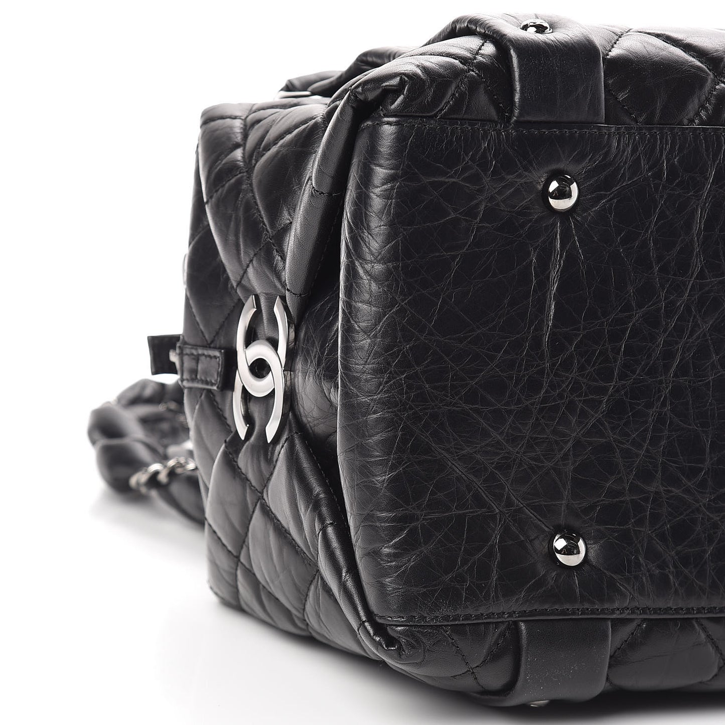 Distressed Lambskin Small Lady Braid Tote Black