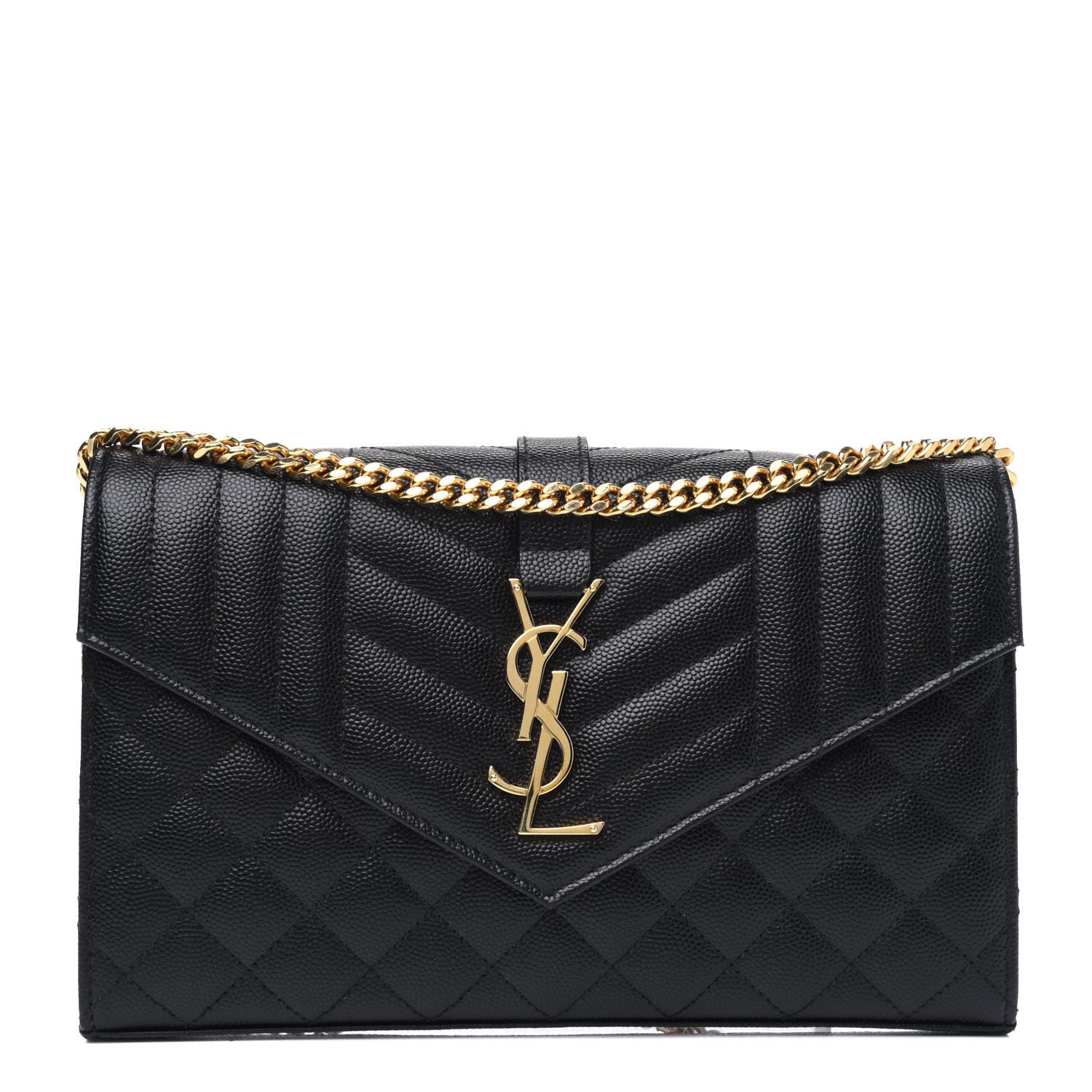 Saint Laurent Grain De Poudre Mixed Matelasse Triquilt Monogram Chain Wallet Black 1 of 4
