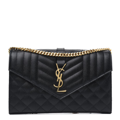 Saint Laurent Grain De Poudre Mixed Matelasse Triquilt Monogram Chain Wallet Black 1 of 4