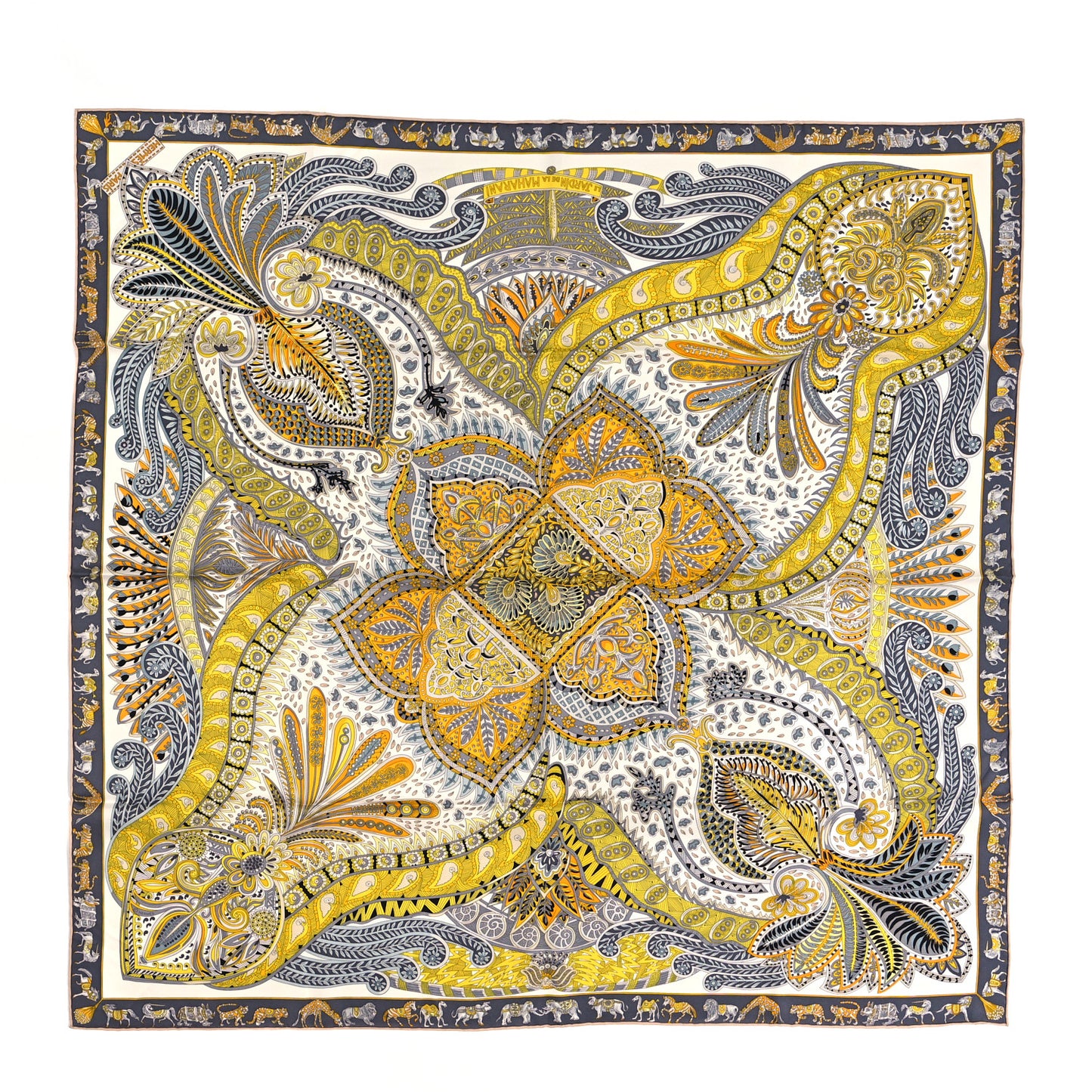 Silk Le Jardin De La Maharani Scarf 90 White Jaune Gris
