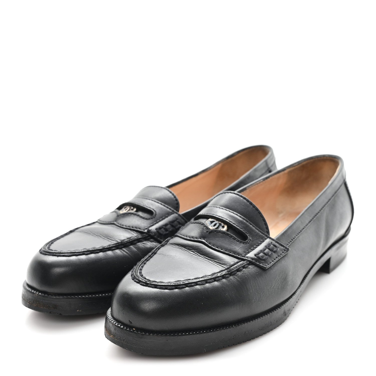 Chanel Lambskin CC Penny Loafers 36.5 Black 4 of 10