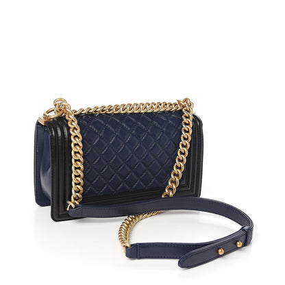 Chanel Lambskin Quilted Medium Boy Flap Black Blue 2 of 10