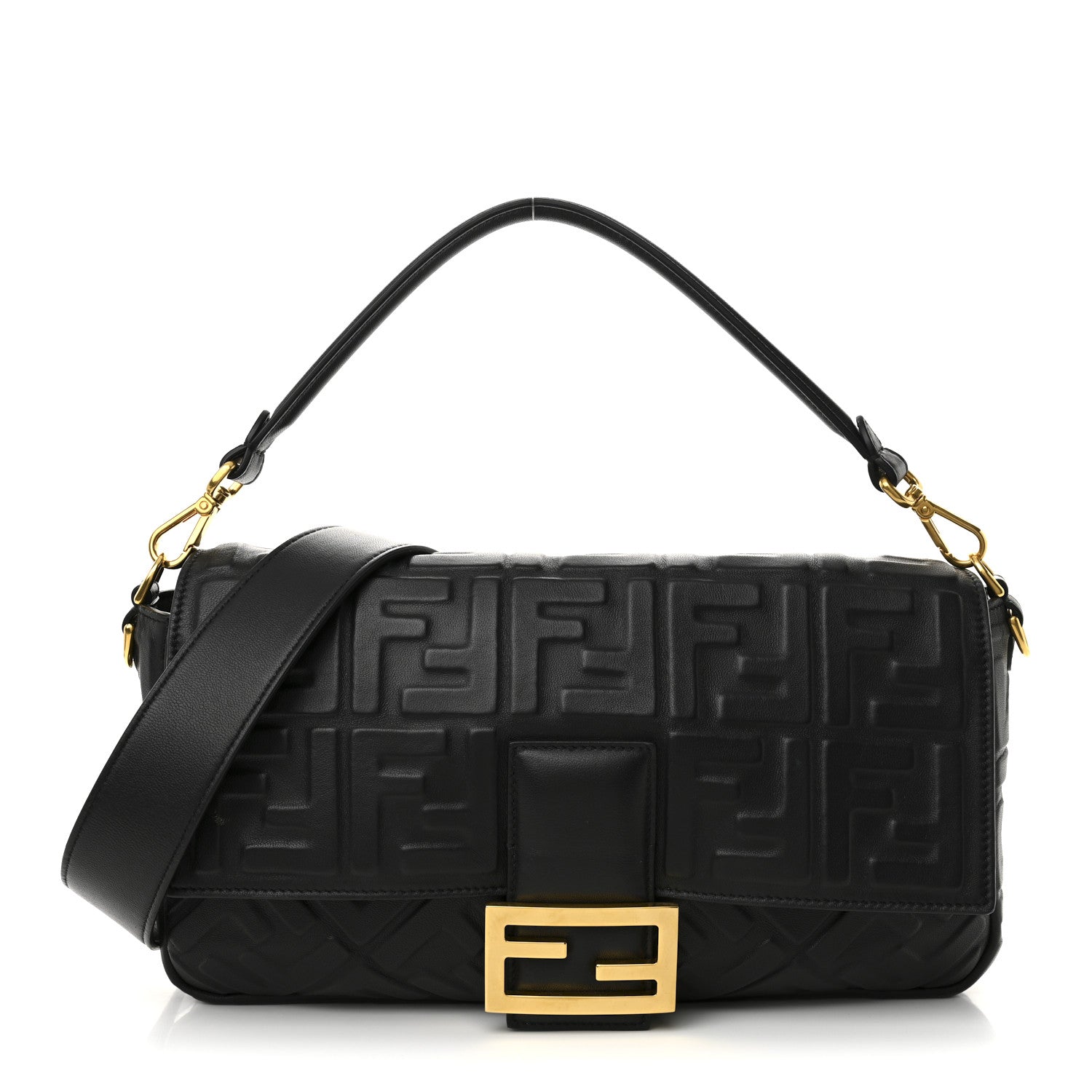 Fendi Nappa FF 1974 Embossed Large Baguette Black 1 of 11