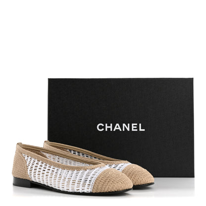 Chanel Raffia Cap Toe Ballerina Flats 38.5 White Beige 9 of 9