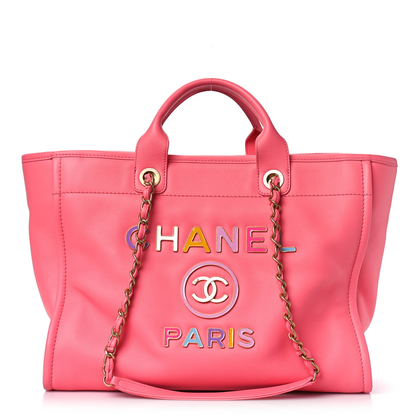 Calfskin Medium Deauville Tote Coral Pink