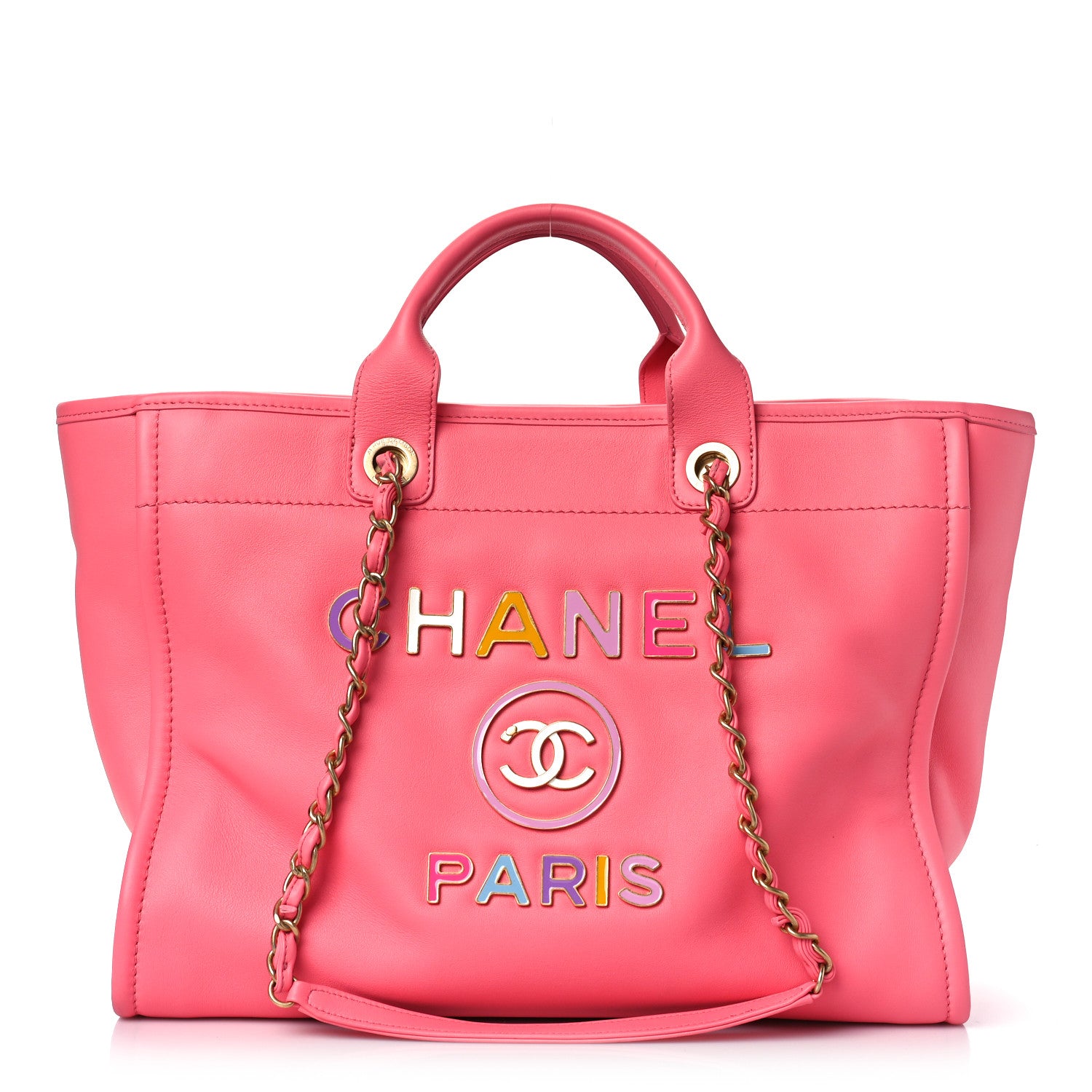 Chanel Calfskin Medium Deauville Tote Coral Pink 3 of 13