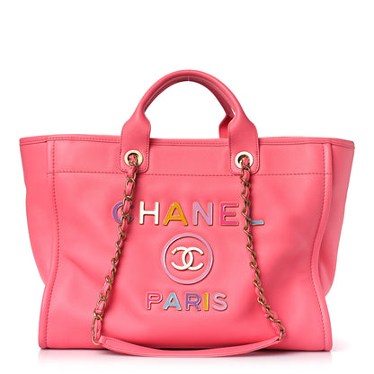 Chanel Calfskin Medium Deauville Tote Coral Pink 3 of 13