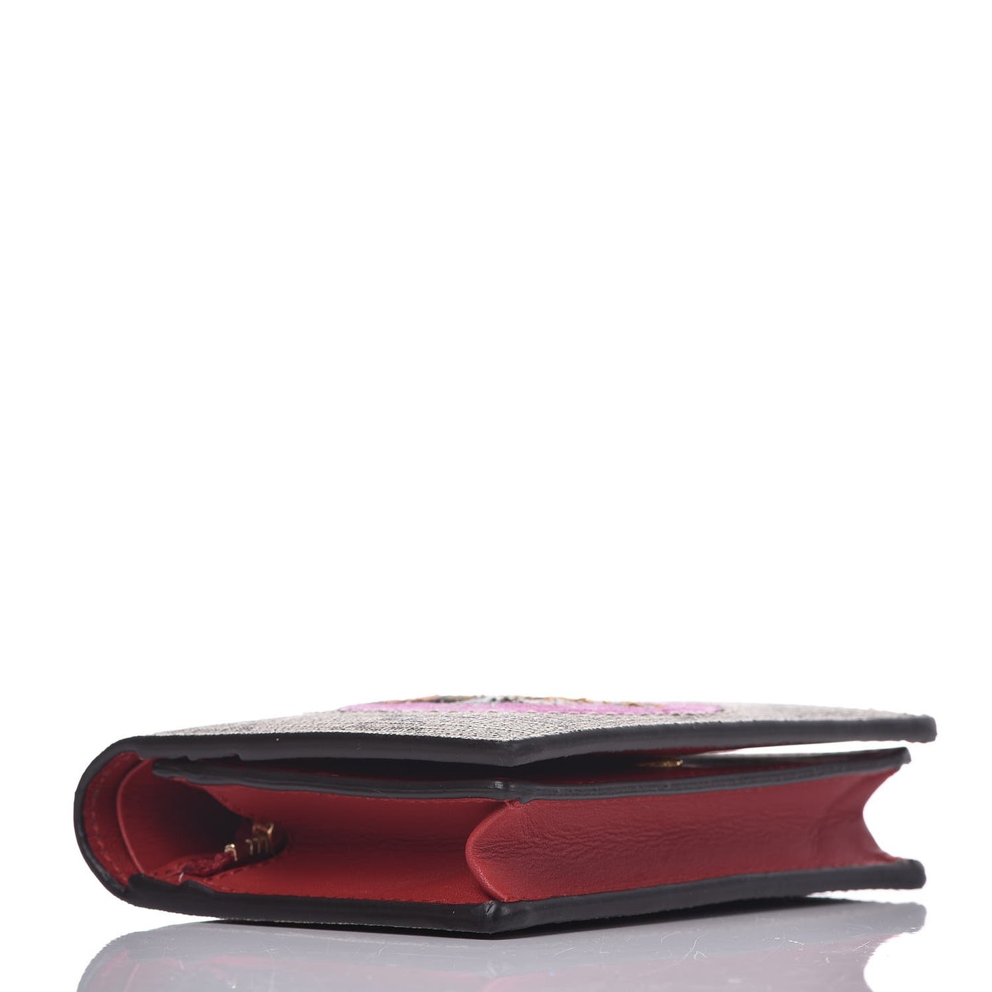GG Supreme Monogram Bosco Patch Card Case Wallet Beige Malva Hibiscus Red