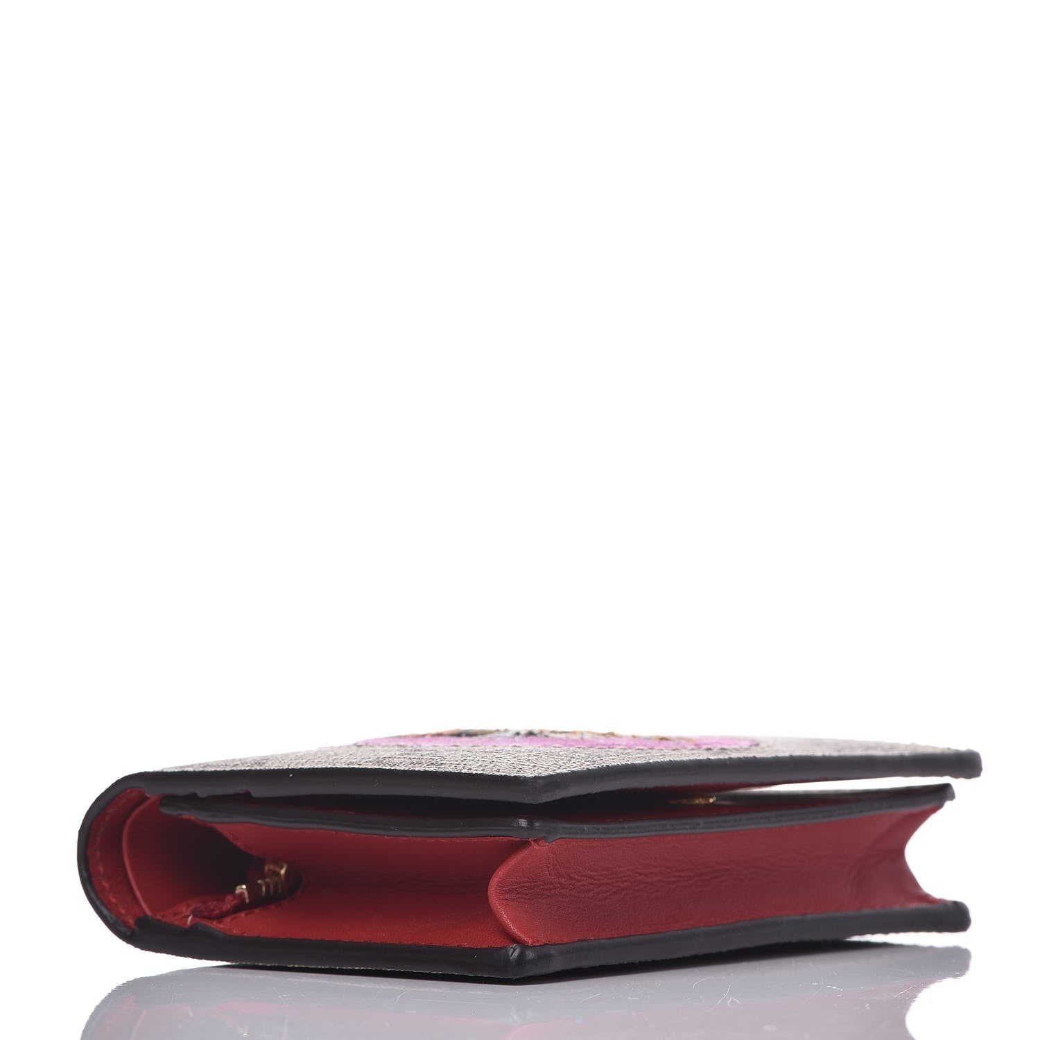 Gucci GG Supreme Monogram Bosco Patch Card Case Wallet Beige Malva Hibiscus Red 4 of 8