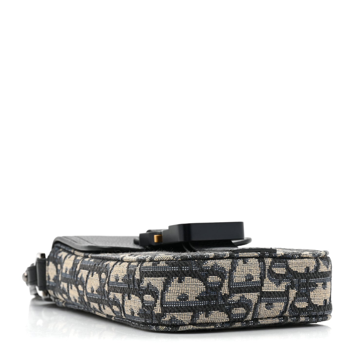 Oblique Grained Calfskin Vertical Saddle Pouch With Strap Beige Black