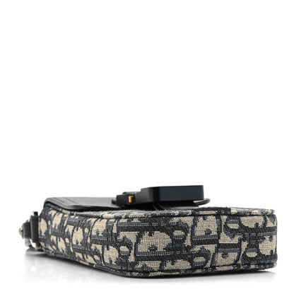 Christian Dior Oblique Grained Calfskin Vertical Saddle Pouch With Strap Beige Black 4 of 9