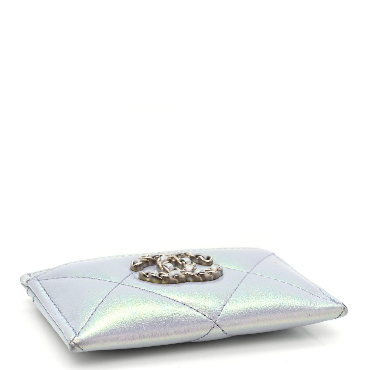 Iridescent Calfskin Quilted Chanel 19 Card Holder Light Purple