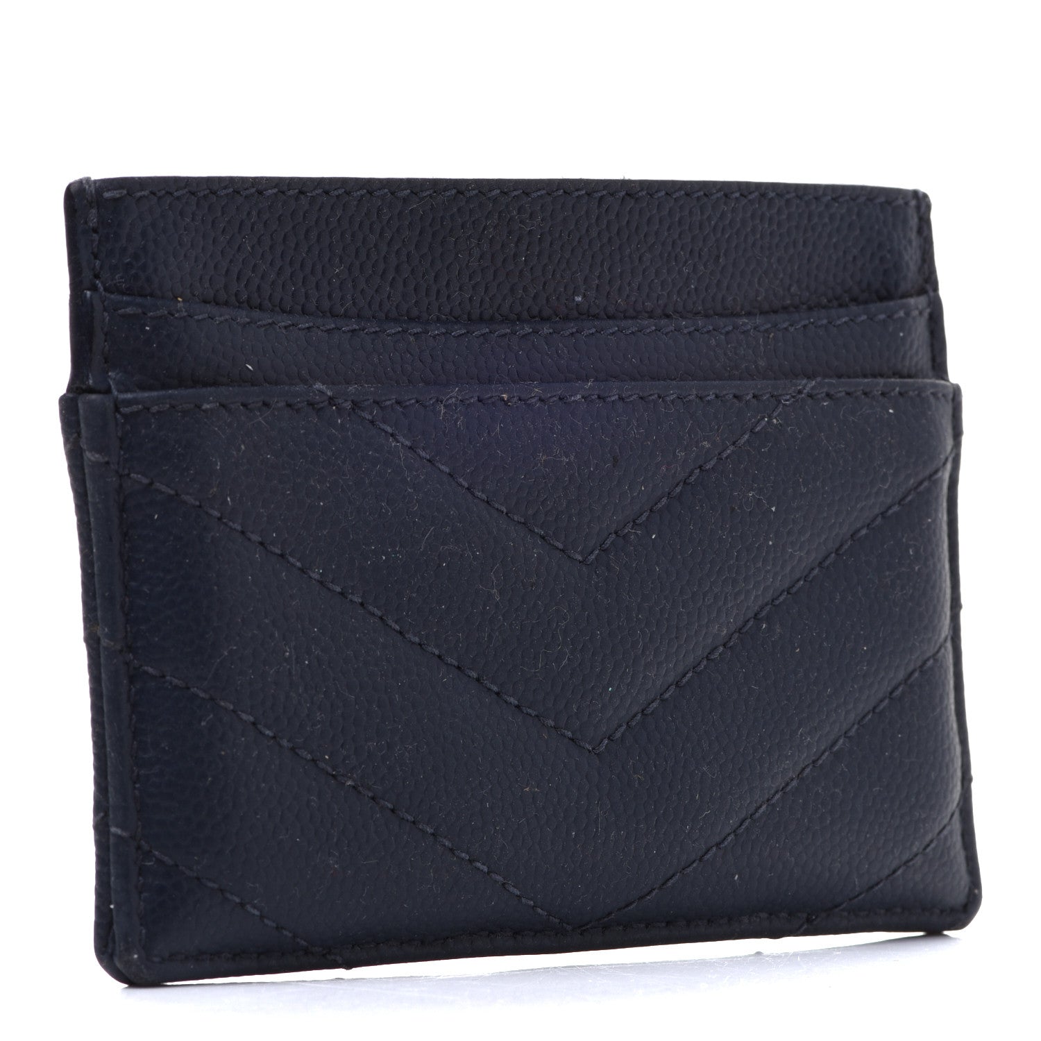 Saint Laurent Grain De Poudre Matelasse Chevron Monogram Credit Card Case Navy 3 of 12