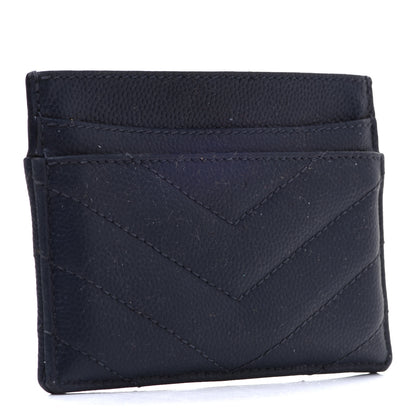 Saint Laurent Grain De Poudre Matelasse Chevron Monogram Credit Card Case Navy 3 of 12