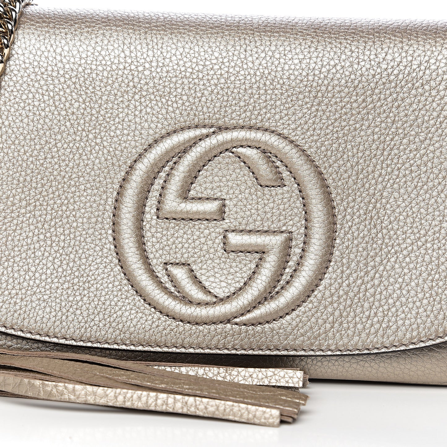 Metallic Pebbled Calfskin Medium Soho Flap Crossbody Golden Beige
