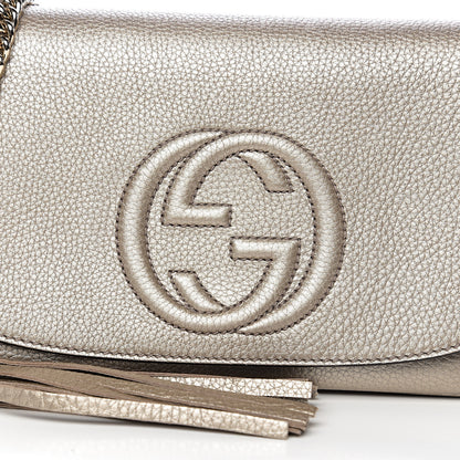 Gucci Metallic Pebbled Calfskin Medium Soho Flap Crossbody Golden Beige 9 of 9