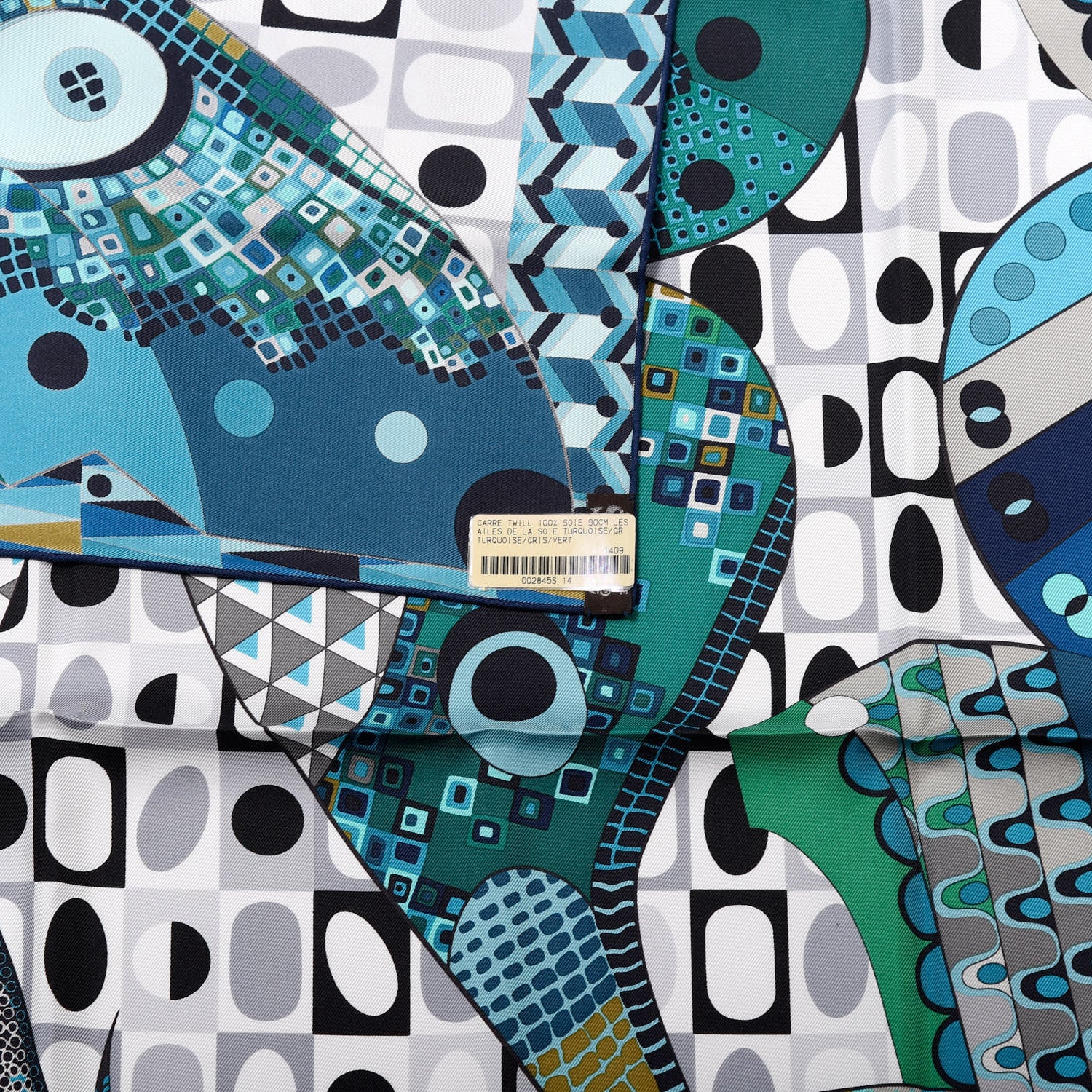 Hermes Silk Les Ailes De La Soie Scarf 90 Turquoise Gris Vert 2 of 6