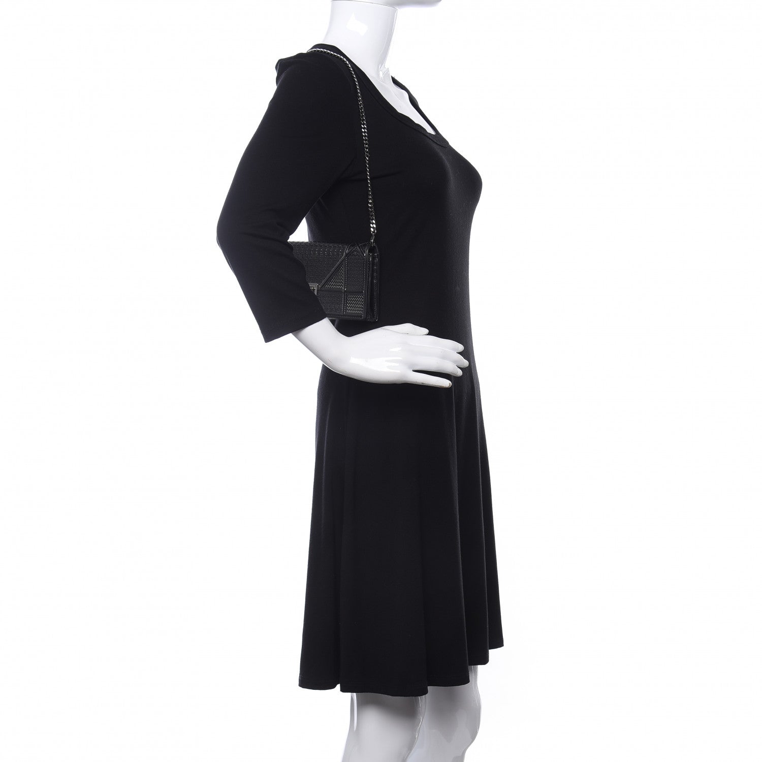 Christian Dior Metallic Patent Micro-Cannage Diorama Croisiere Chain Wallet Onyx Black 2 of 10
