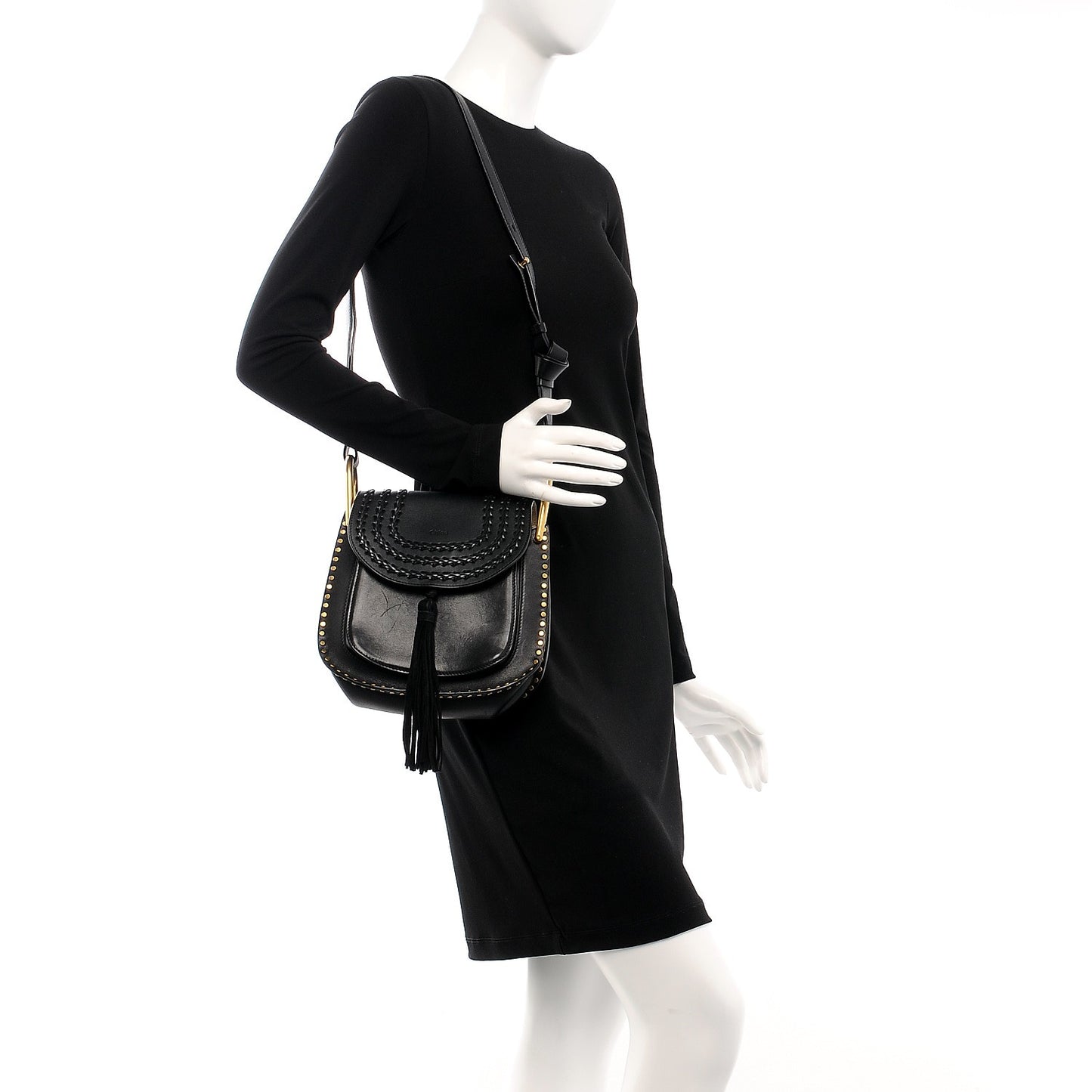 Calfskin Braided Small Hudson Shoulder Bag Black