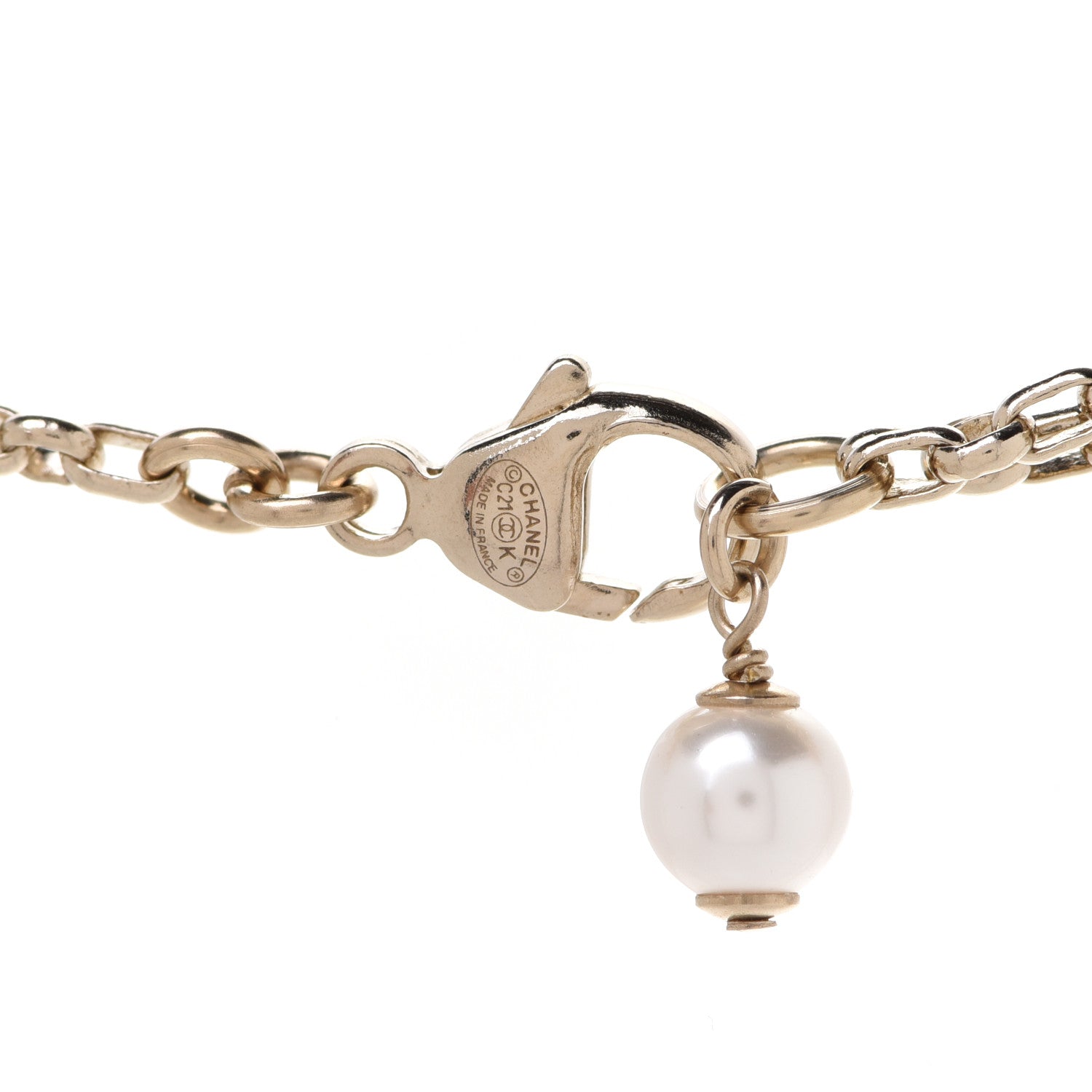 Chanel Pearl Crystal CC Pendant Necklace Gold 5 of 6