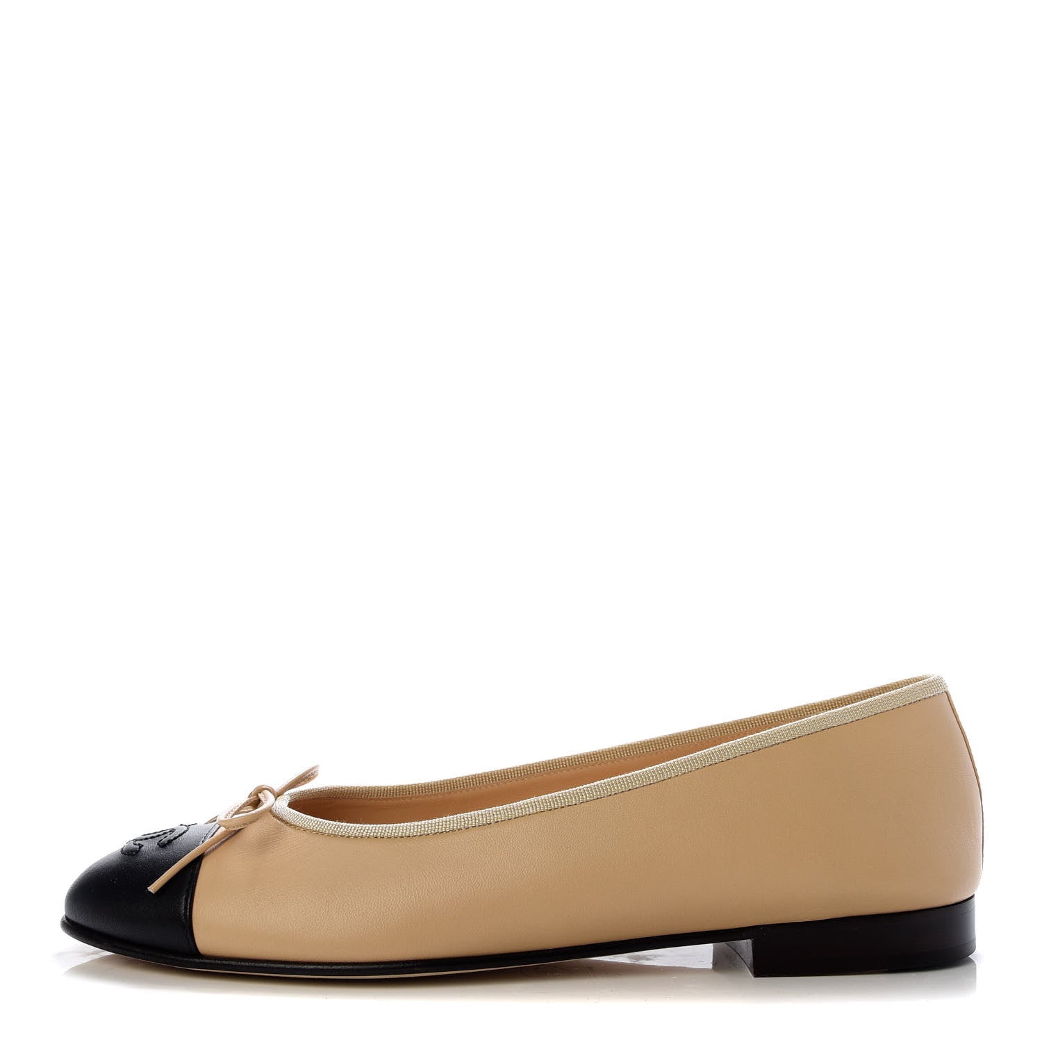 Chanel Lambskin Cap Toe CC Ballerina Flats 39.5 Beige Black 1 of 10
