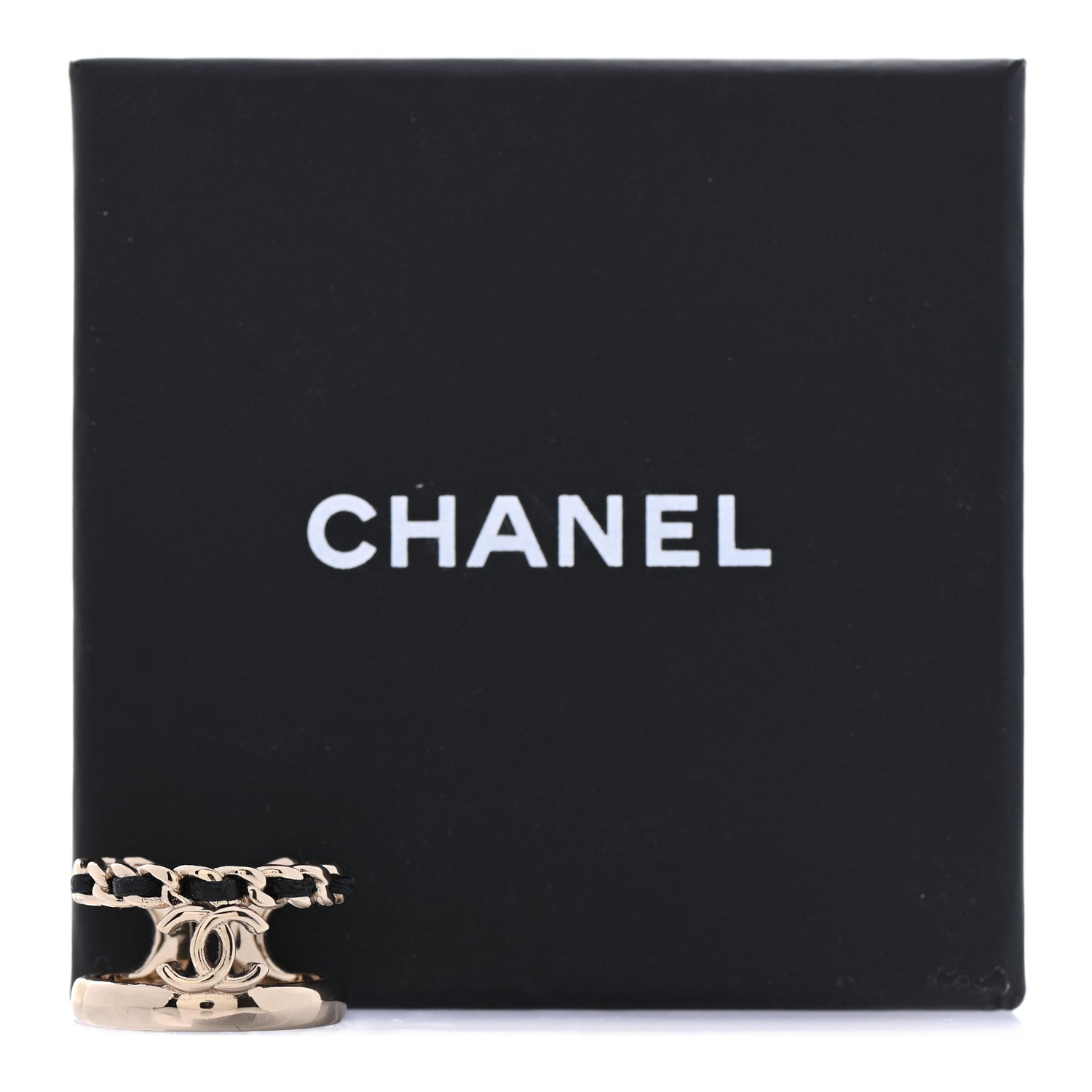 Chanel Metal Lambskin CC Ring 52 Gold Black 5 of 5