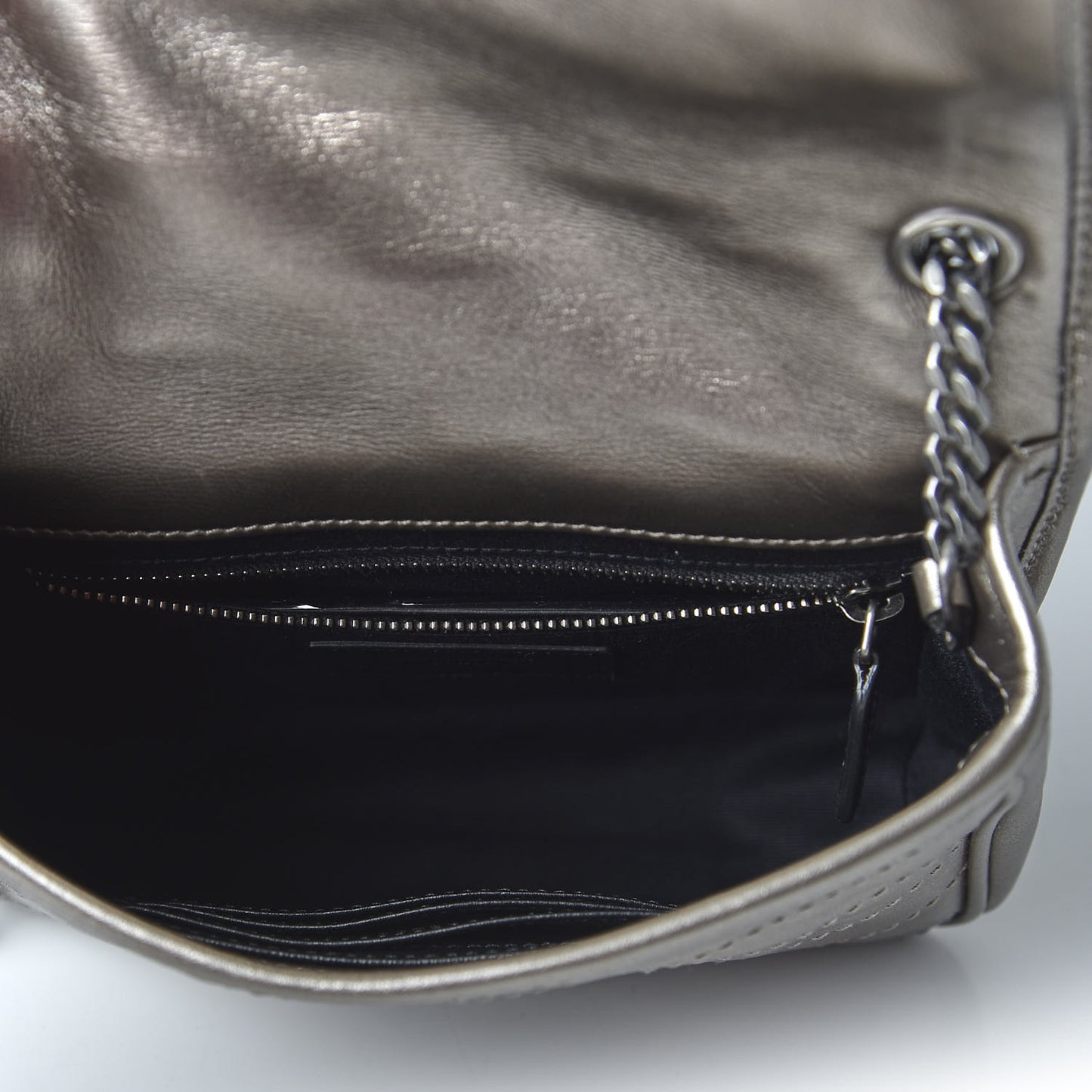 Metallic Calfskin Matelasse Monogram Niki Chain Wallet Platinum