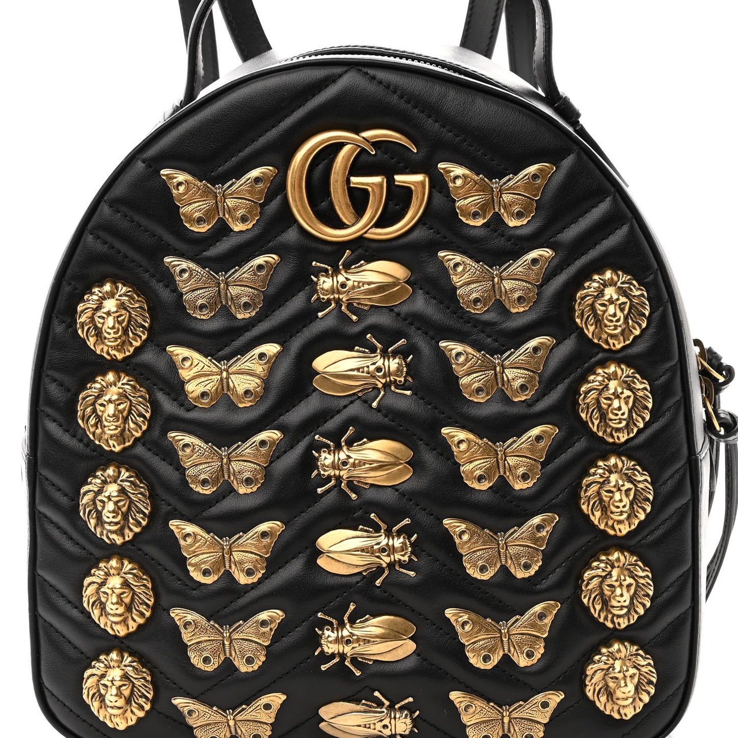 Calfskin Matelasse Animal Studs GG Marmont Dome Backpack Black