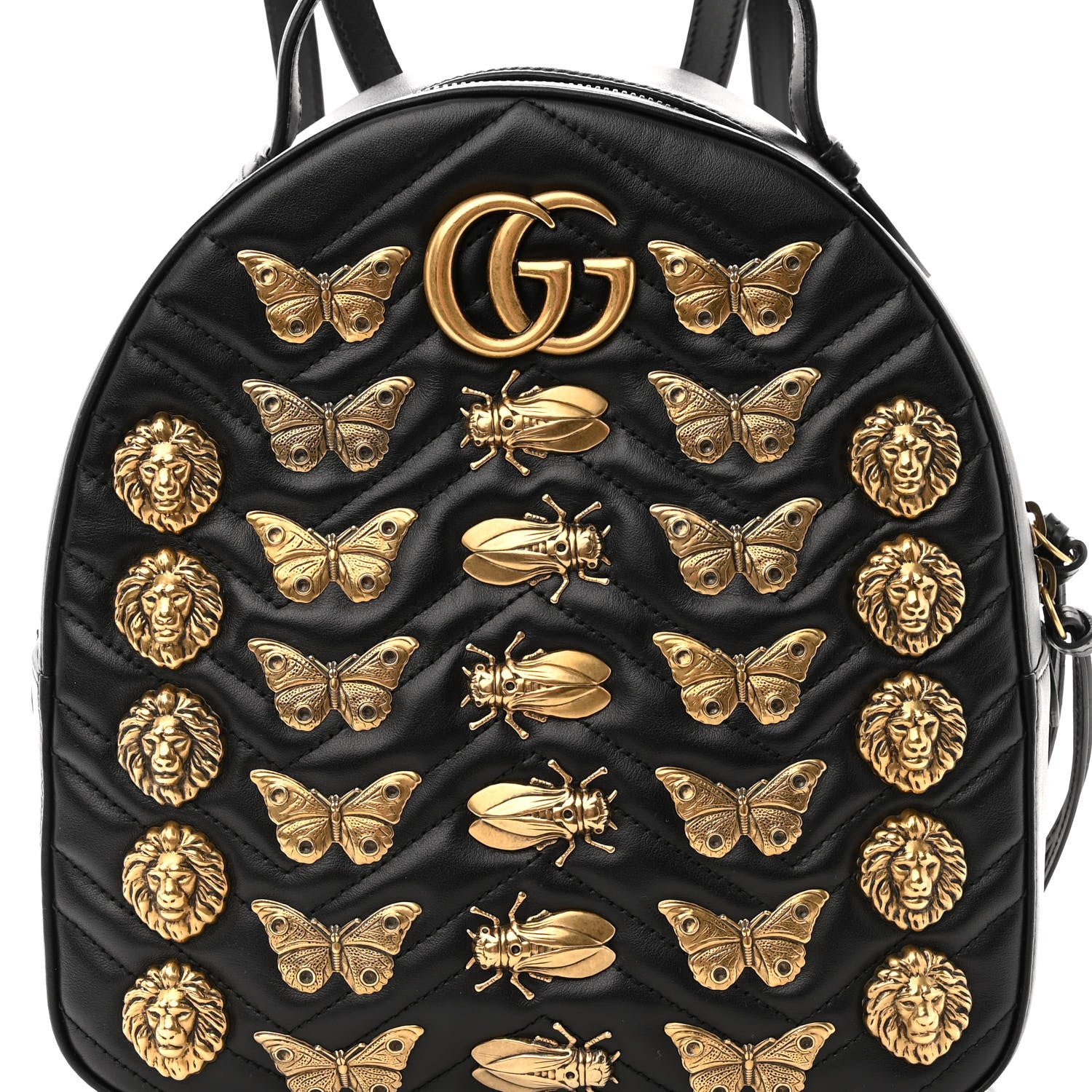 Gucci Calfskin Matelasse Animal Studs GG Marmont Dome Backpack Black 7 of 9
