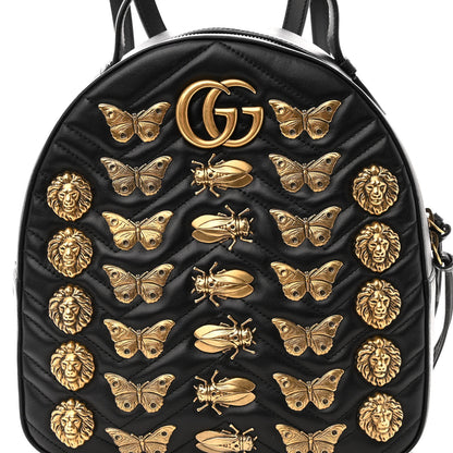 Gucci Calfskin Matelasse Animal Studs GG Marmont Dome Backpack Black 7 of 9