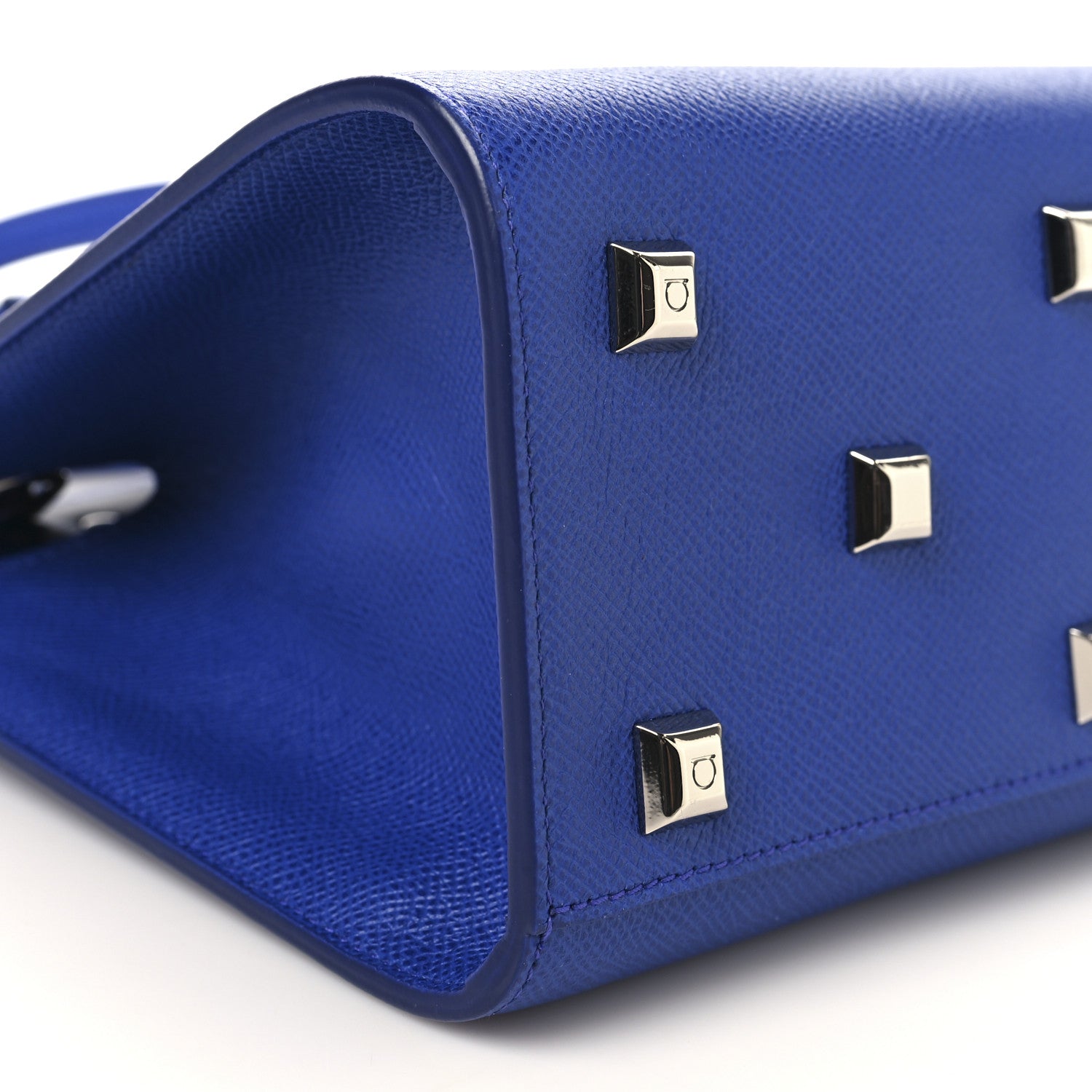 Salvatore Ferragamo Hammered Calfskin Small The Studio Box Bag Lapis Lazuli 8 of 11