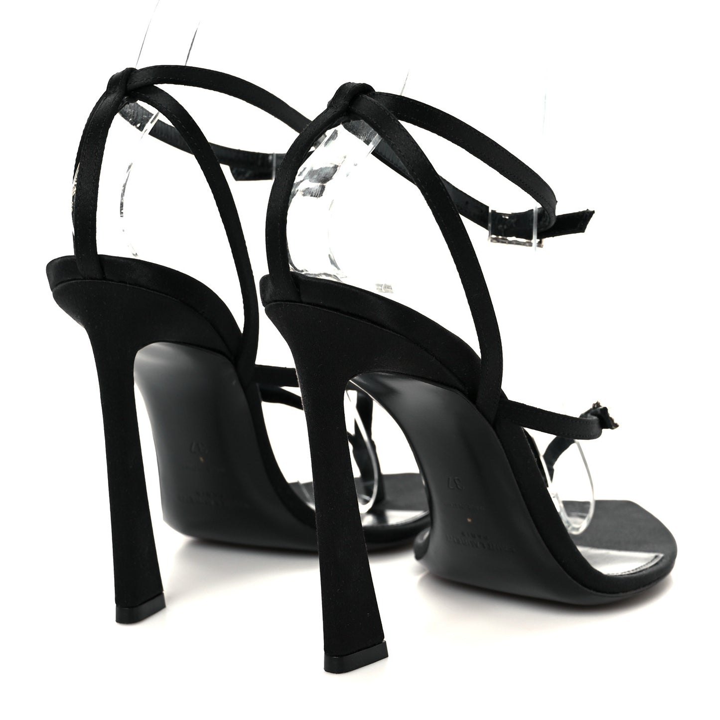 Crepe Satin Crystal Nadja 105 Ankle Strap Sandals 37 Black