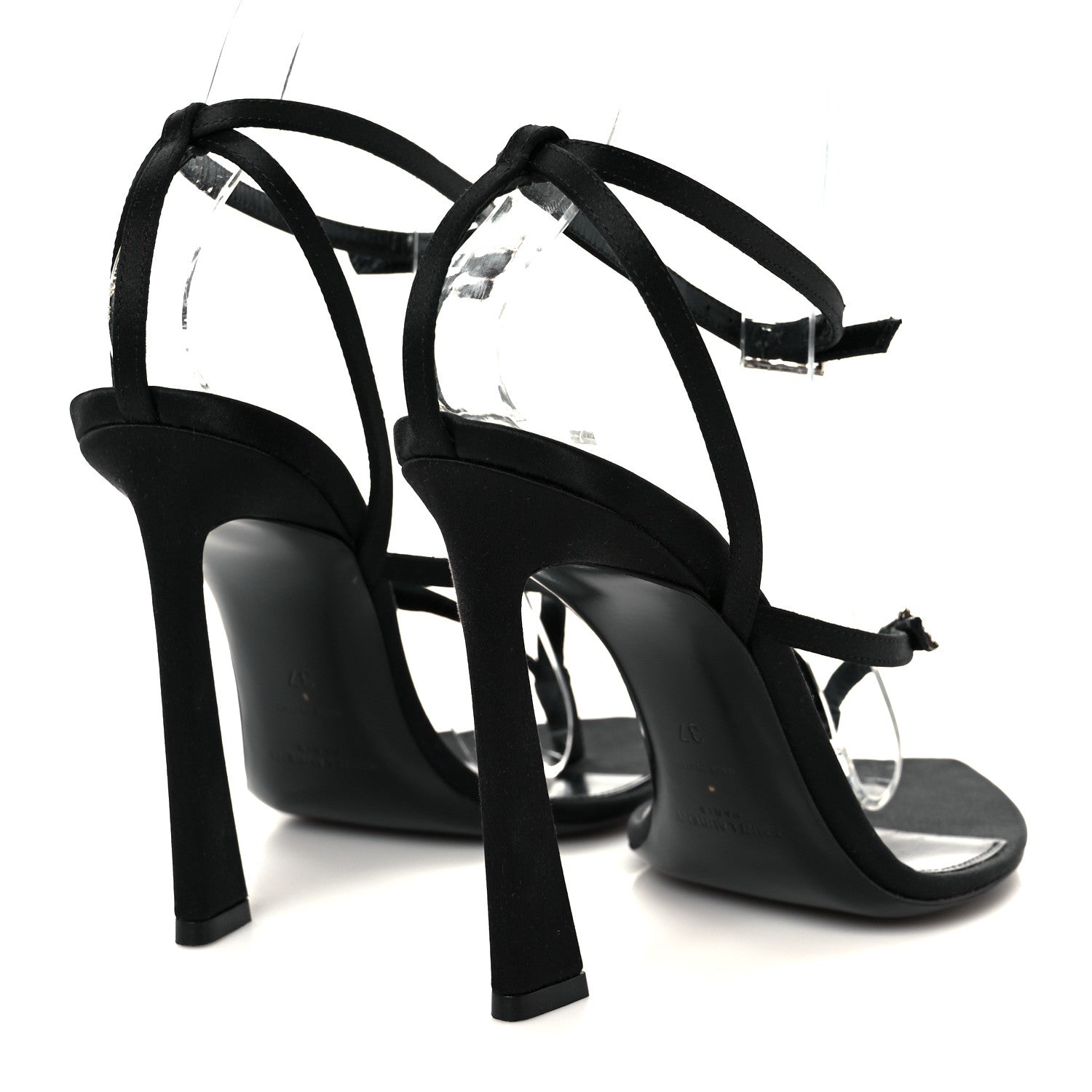 Saint Laurent Crepe Satin Crystal Nadja 105 Ankle Strap Sandals 37 Black 5 of 9