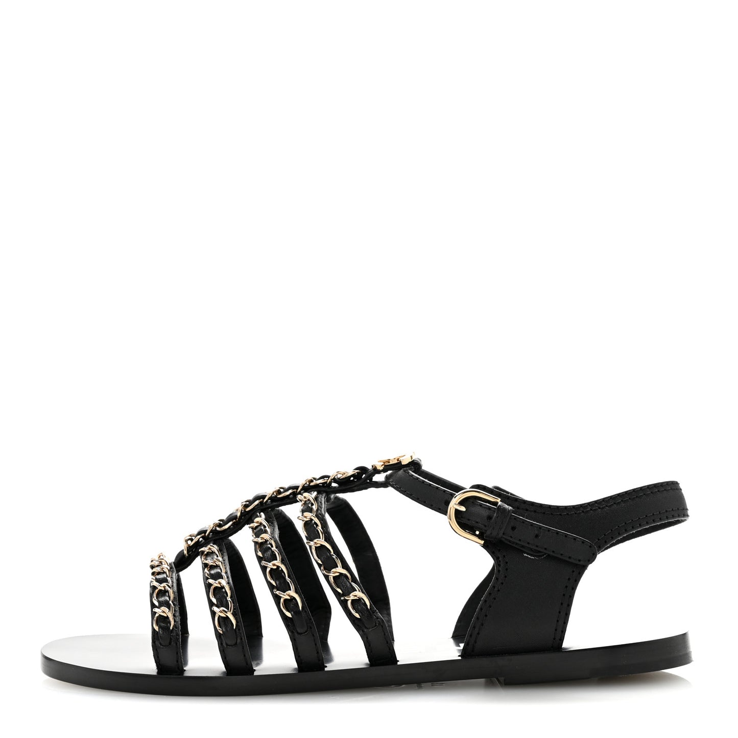 Calfskin Multi Chain CC Sandals 37 Black 37 Black