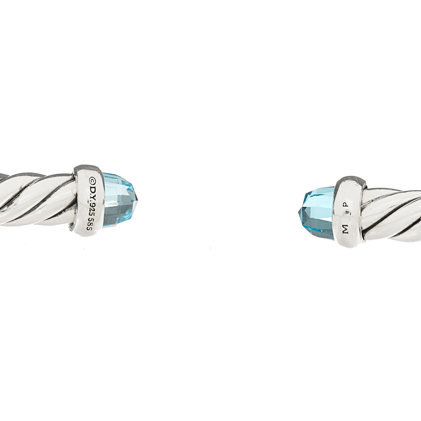 Sterling Silver 14K Yellow Gold Blue Topaz 4mm Cable Flex Bracelet