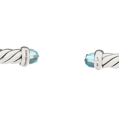 David Yurman Sterling Silver 14K Yellow Gold Blue Topaz 4mm Cable Flex Bracelet 3 of 3