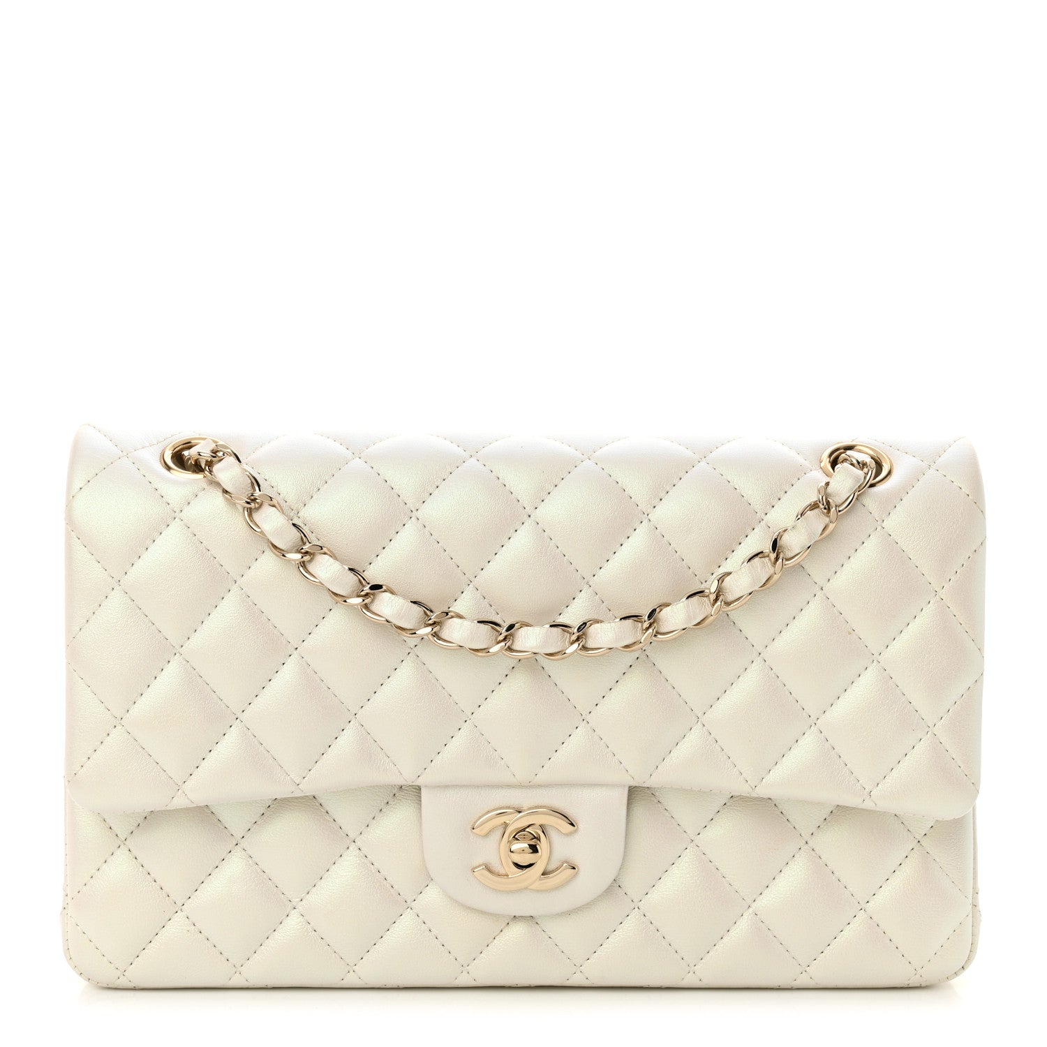 Chanel Iridescent Calfskin Quilted Medium Double Flap White 1 of 12