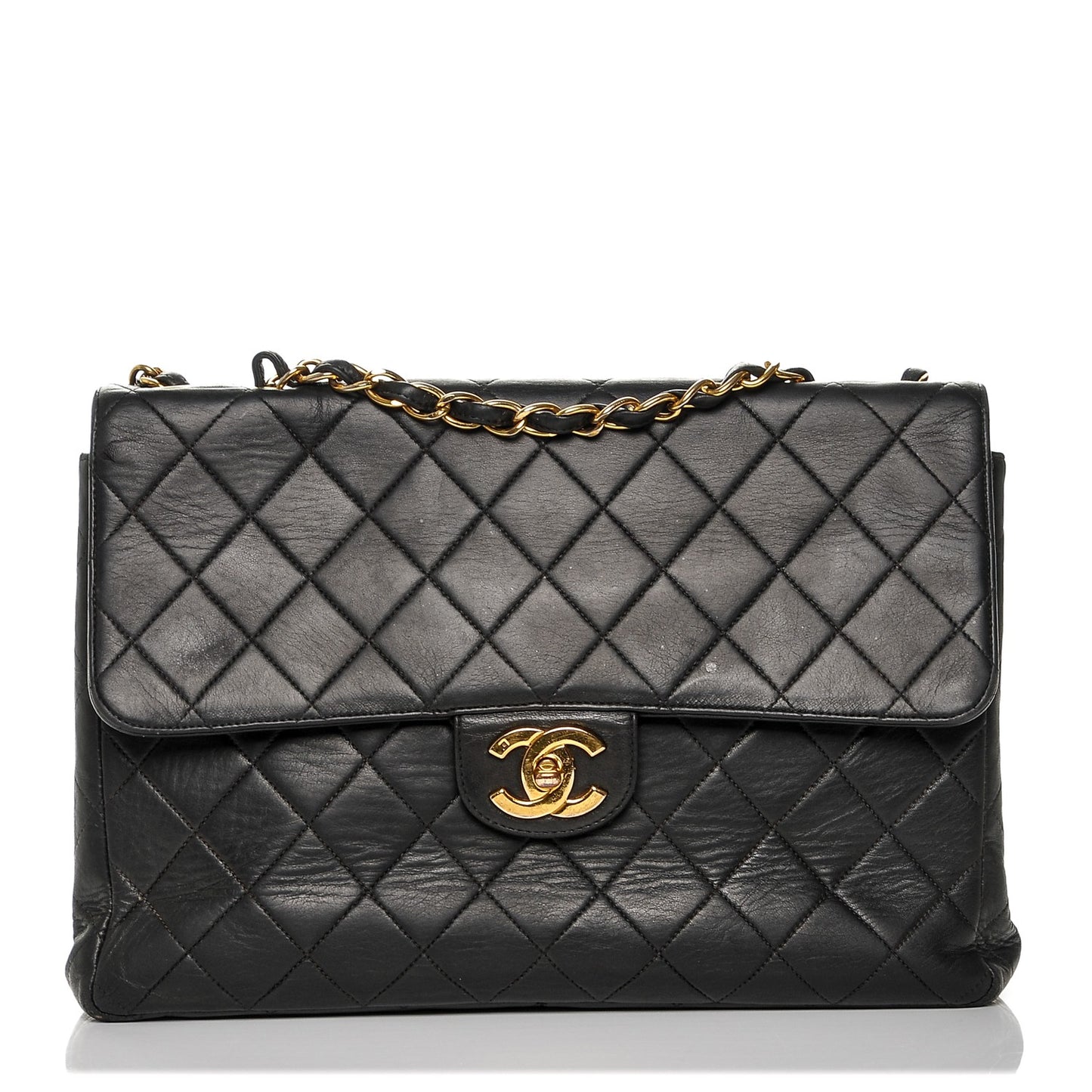 Lambskin Quilted Jumbo Single Flap Black