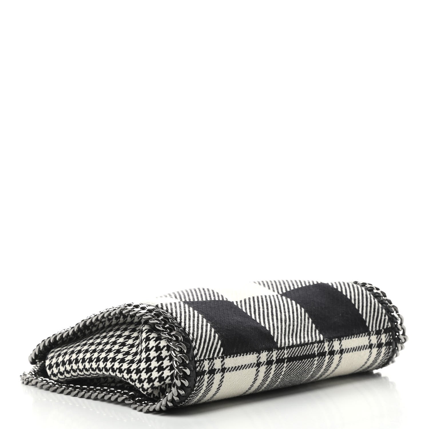 Stella McCartney Wool Plaid Mini Falabella Fold Over Tote Black White 4 of 10