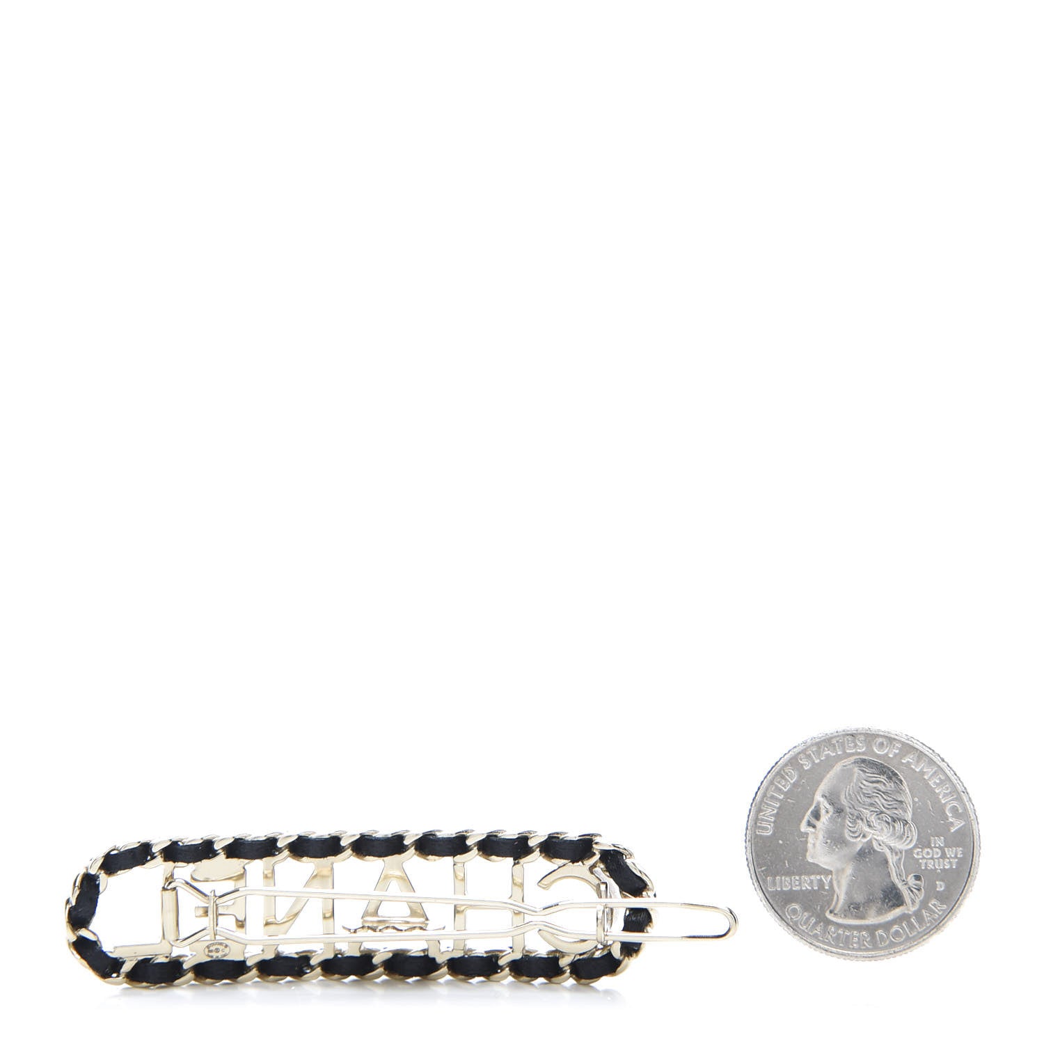 Chanel Metal Lambskin Vintage Allure Logo Hair Clip Black Gold 2 of 4
