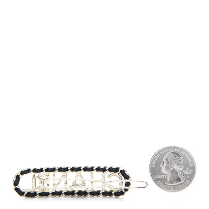 Chanel Metal Lambskin Vintage Allure Logo Hair Clip Black Gold 2 of 4